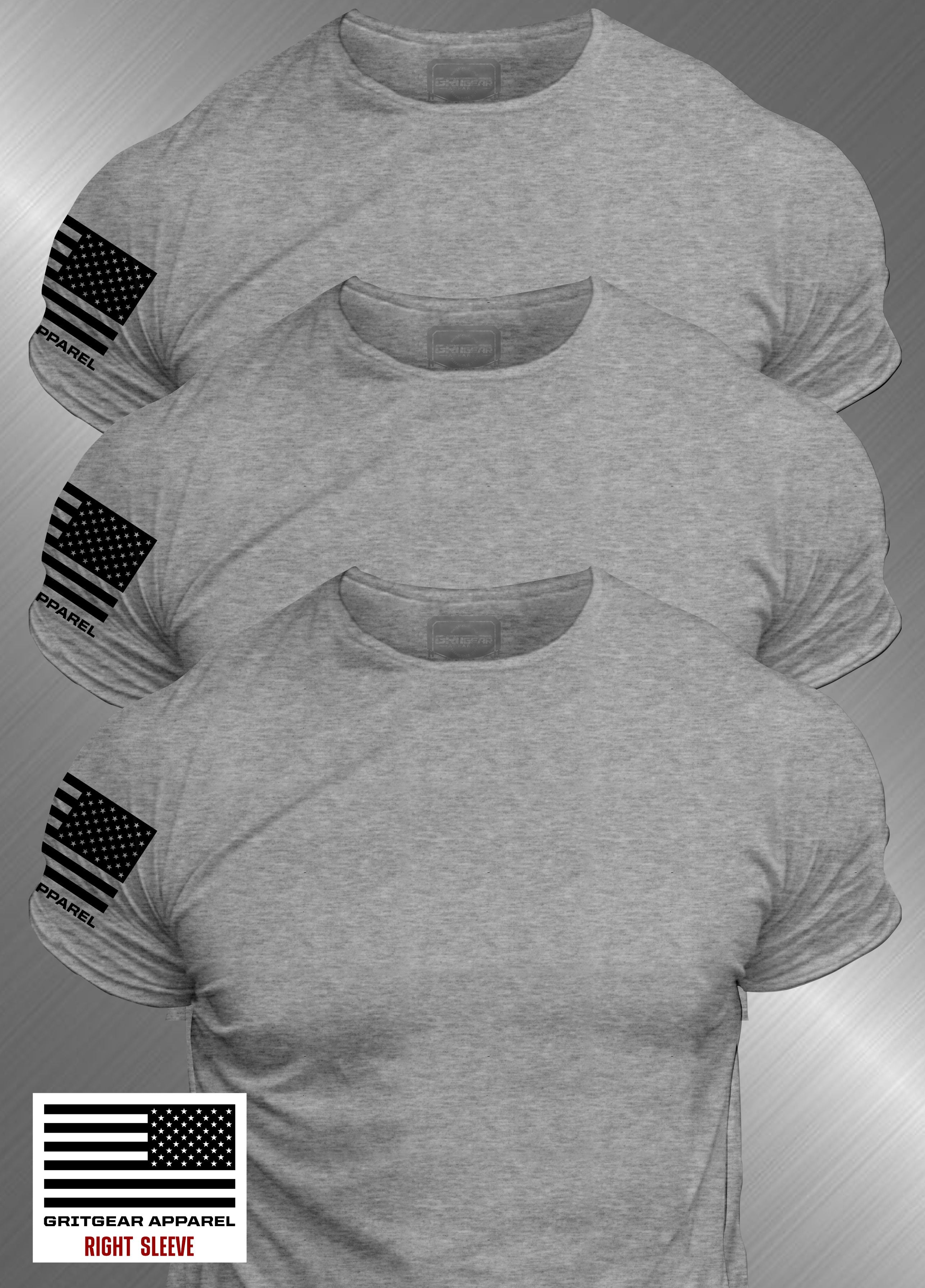 Heather Gray T-shirt Right Sleeve Only ( 3 Pack) | GRITGEAR™ Apparel