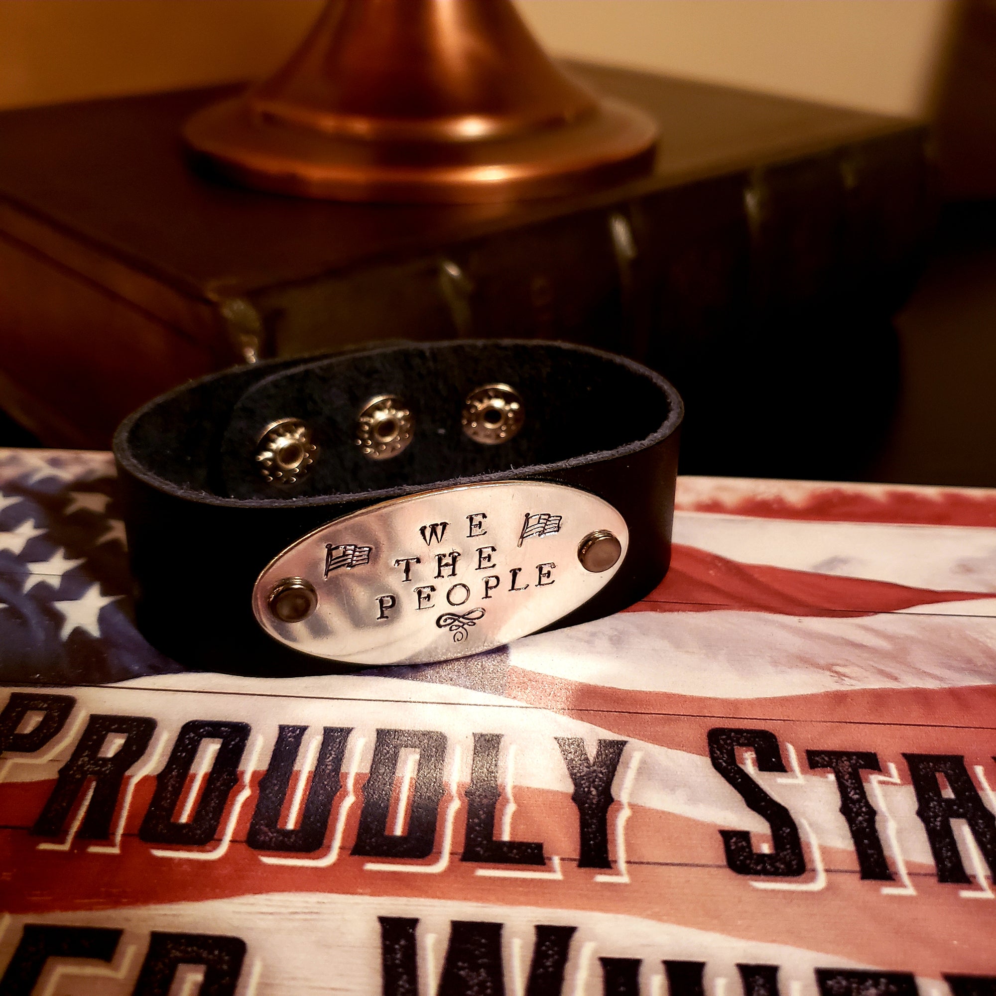 We The People Leather Stamped Bracelet | Grit Style Gear
