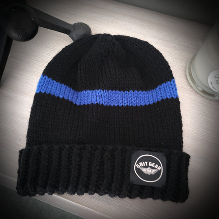 Blue Line Hand Knitted Flip Beanie | Grit Gear Appa