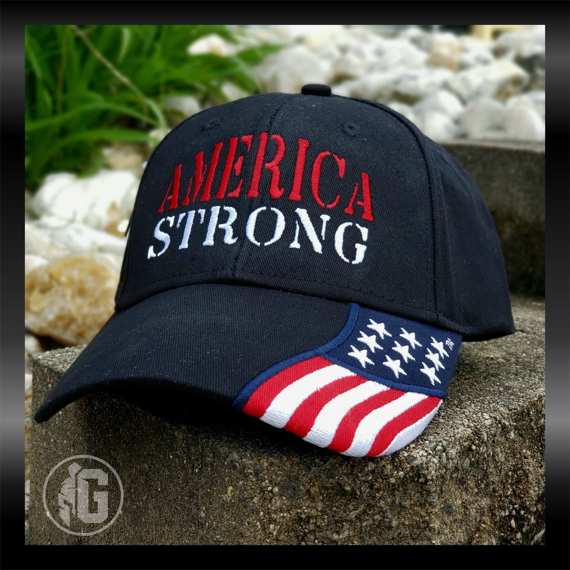 America Strong W/ American Flag on Bill Embroidered Hat | Grit Gear Apparel®