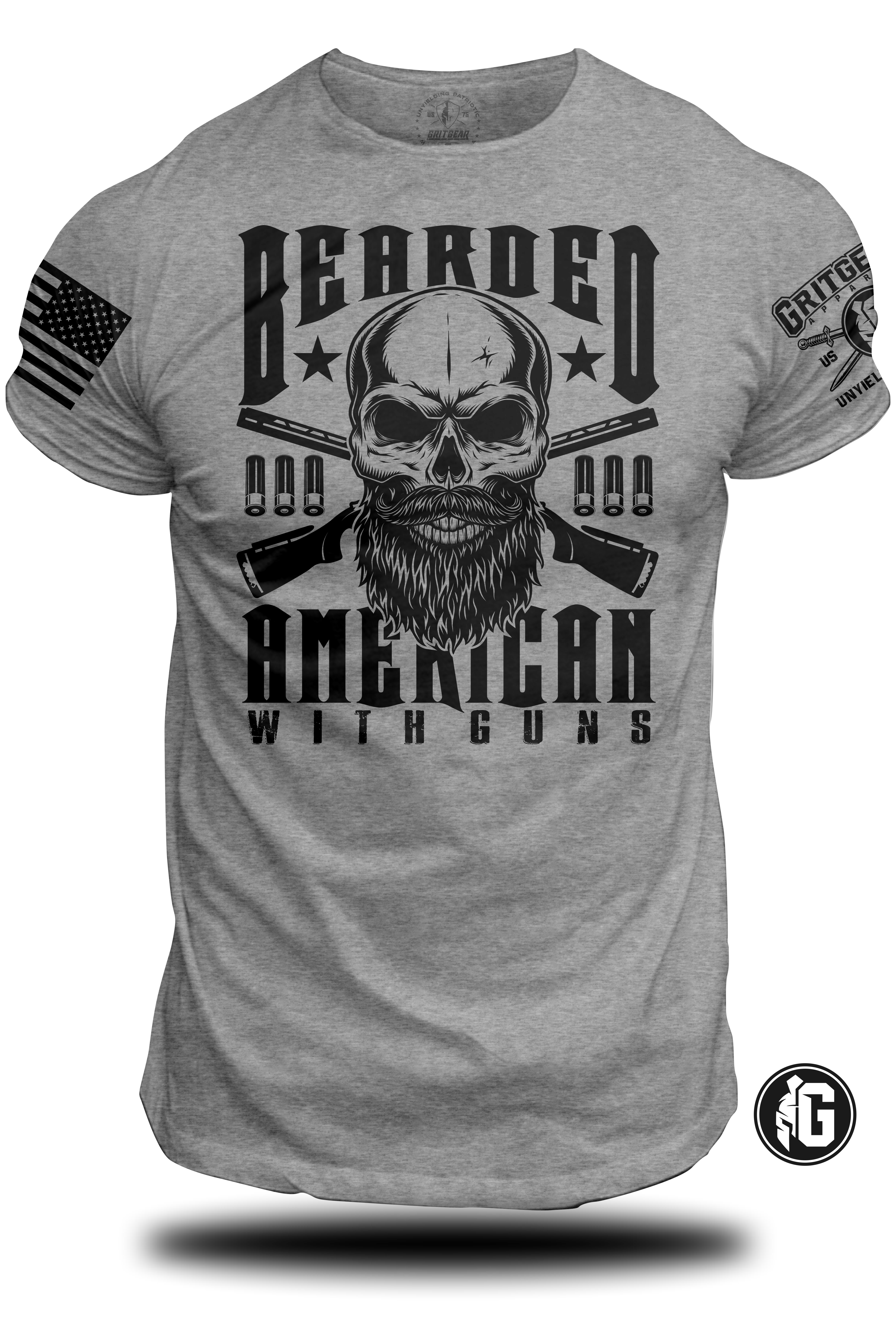 Bearded American Skull W/ Guns - Tee | Grit Gear Apparel 