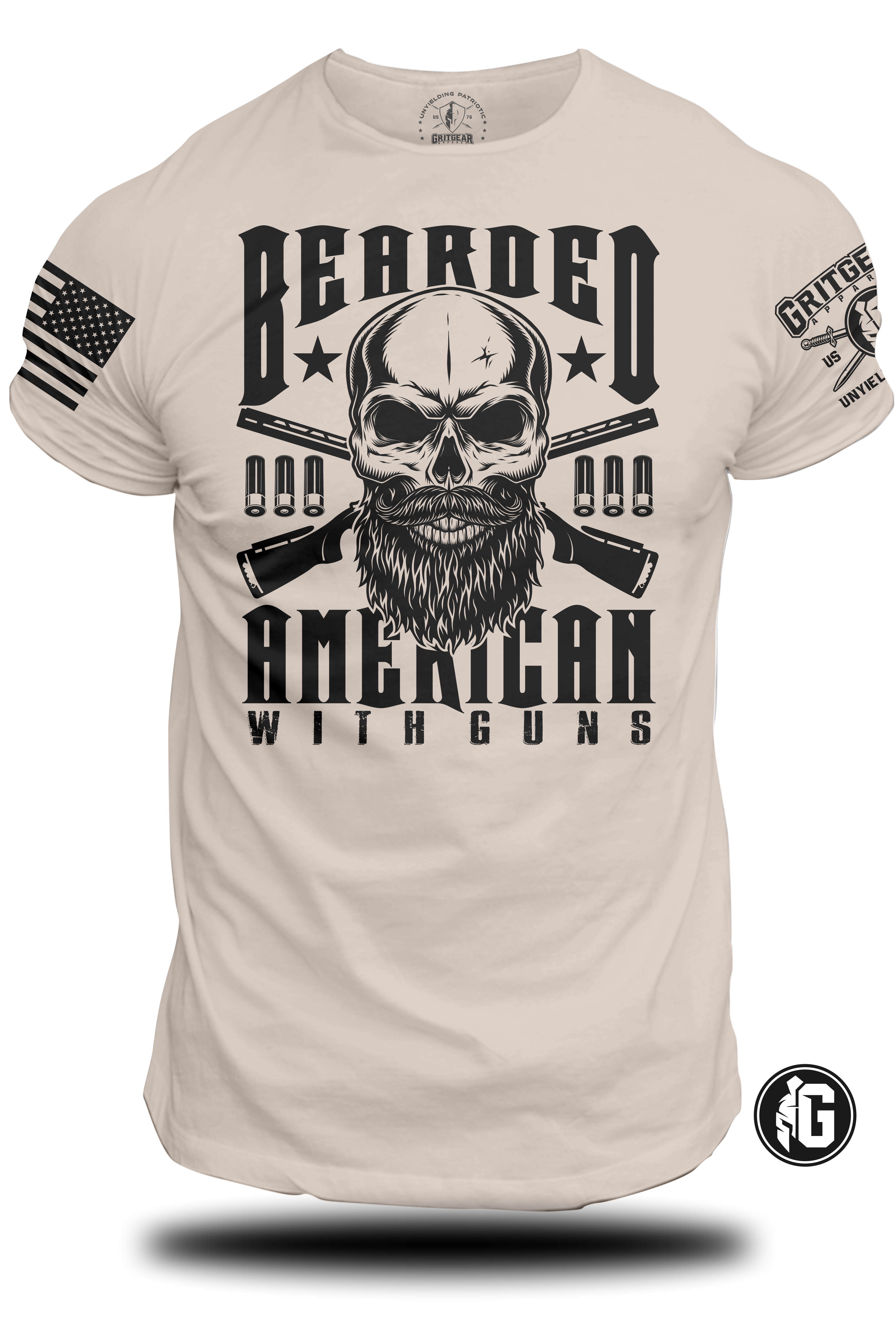 Bearded American Skull W/ Guns - Tee | Grit Gear Apparel 