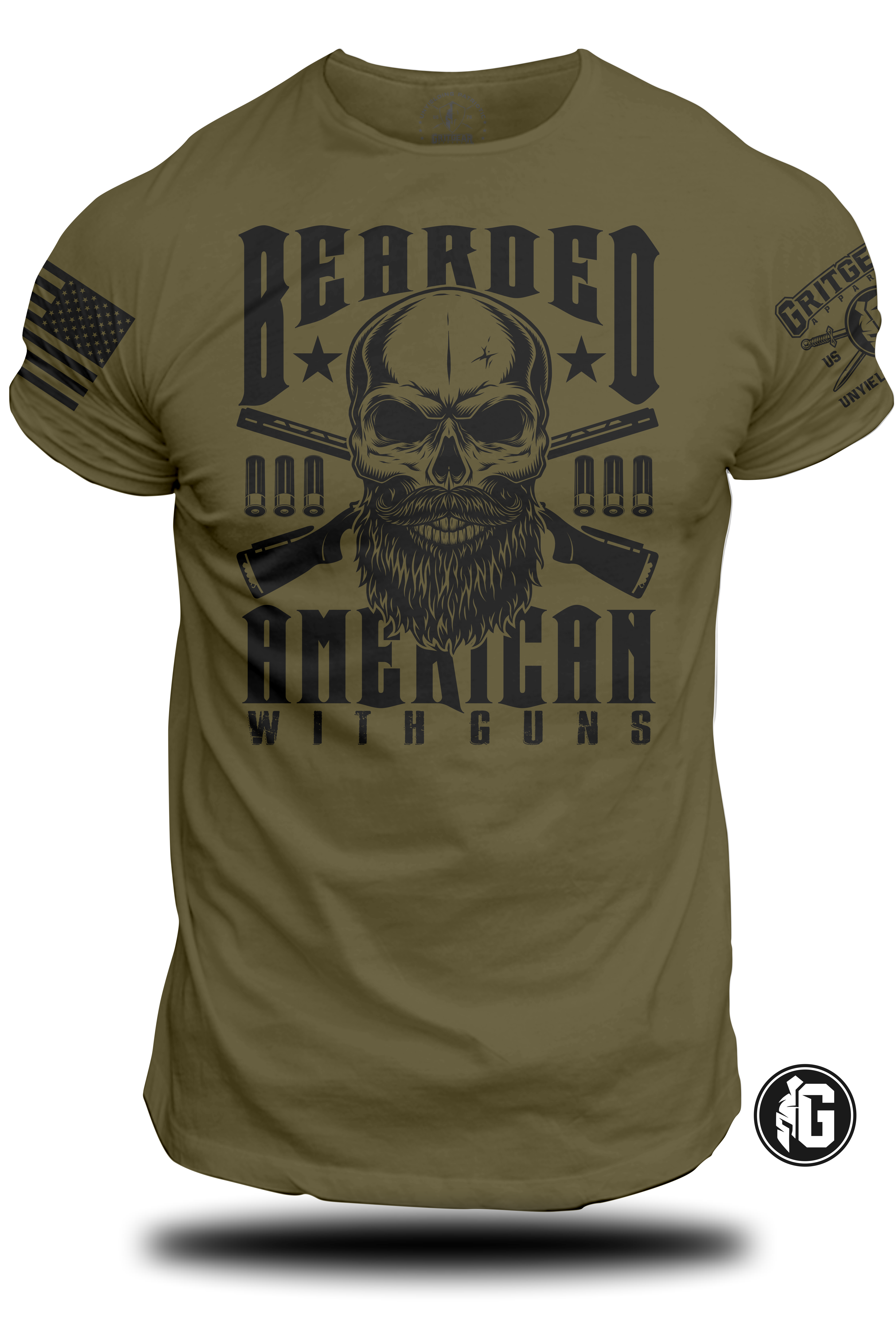 Bearded American Skull W/ Guns - Tee | Grit Gear Apparel 