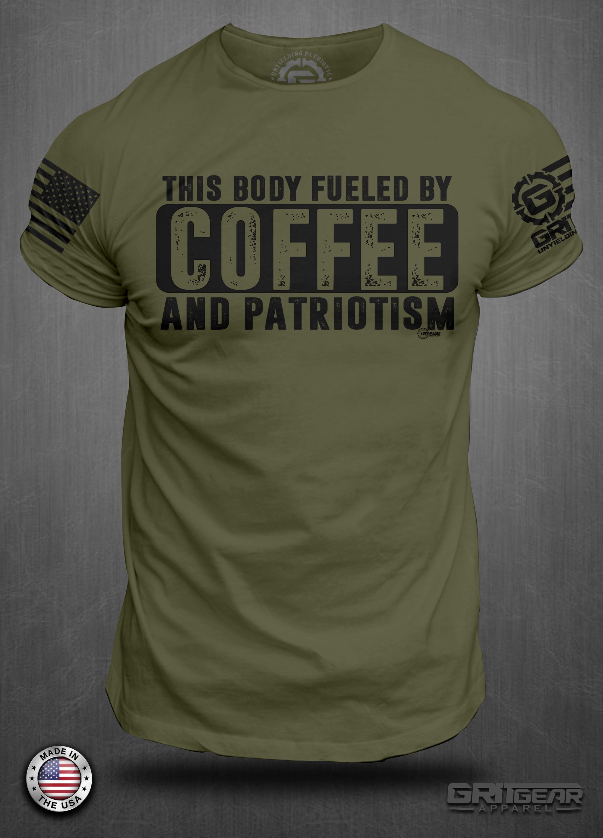 Fueled by Coffee and Patriotism T-Shirt | GRITGEAR™ Apparel