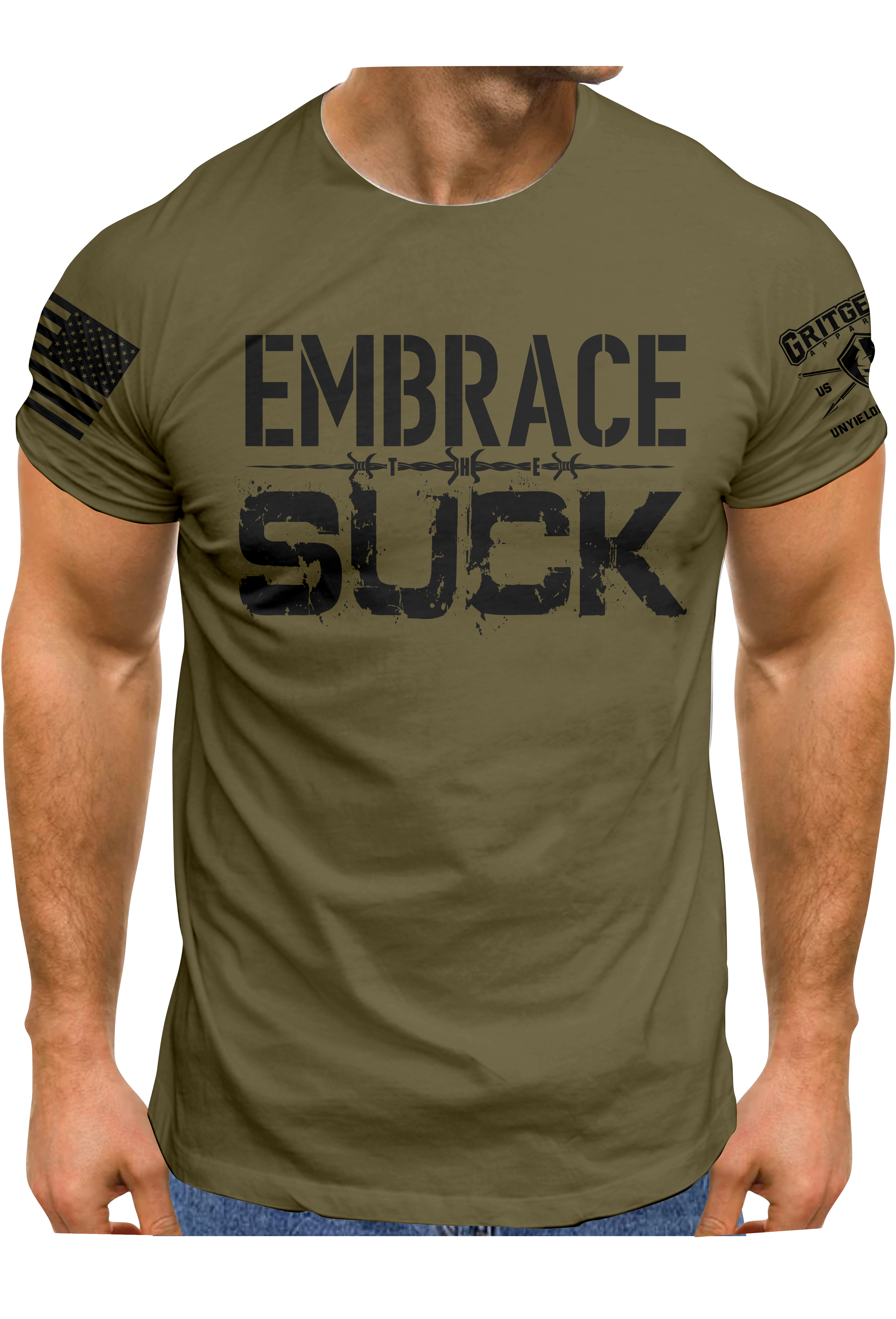 Embrace The Suck Barbwire Military Green T-shirt | Grit Gear Apparel