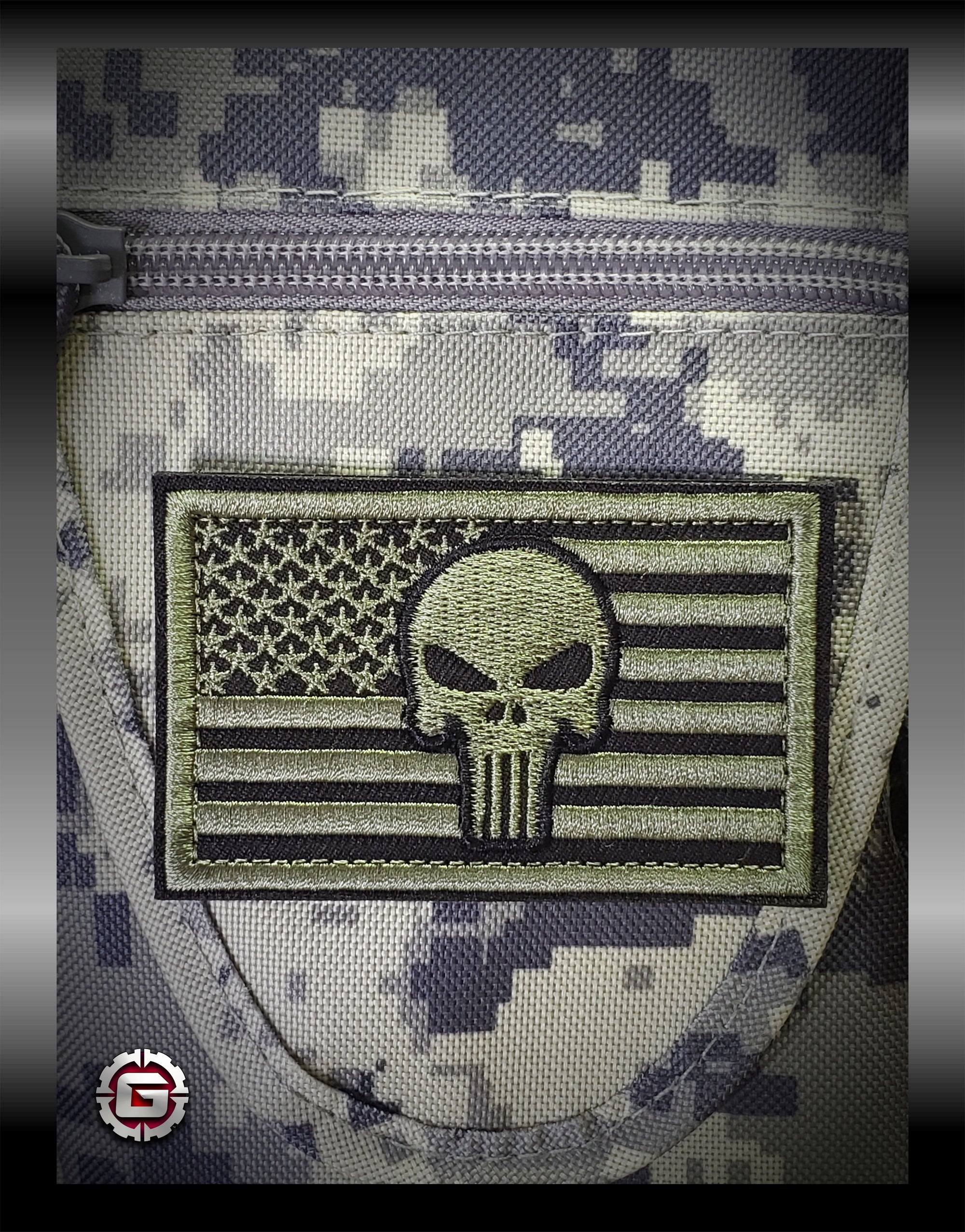 Punisher Black and Green Embroidered Patch | GRITGEAR™ Apparel