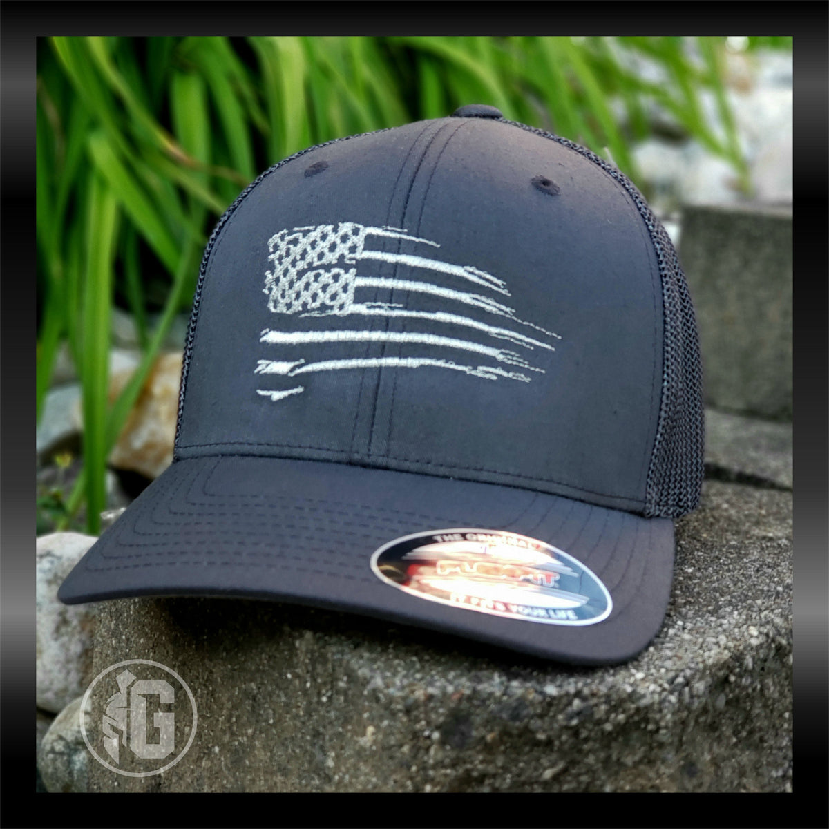 Distressed American Flag Embroidered Hat | Grit Gear Apparel OSFM / Grey