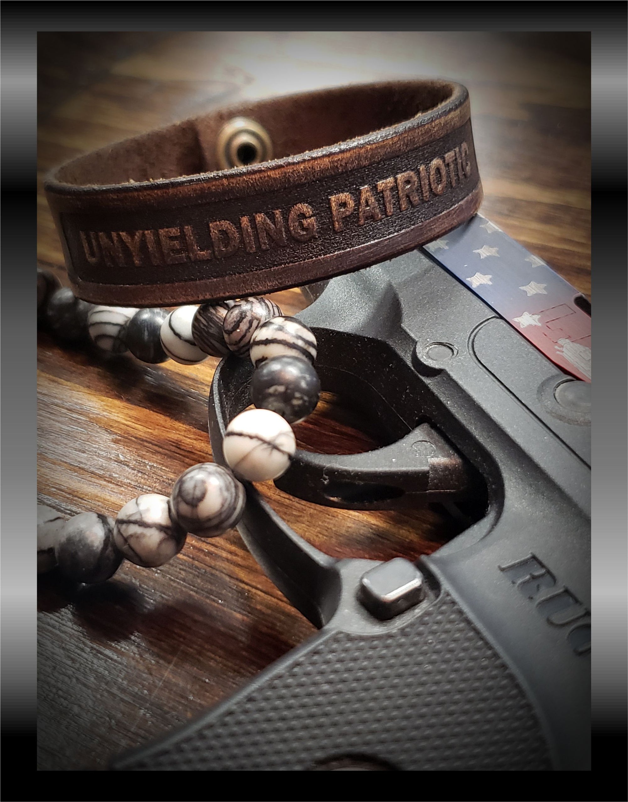 Unyielding Patriotic Leather Bracelet Cuff | GRITGEAR Apparel